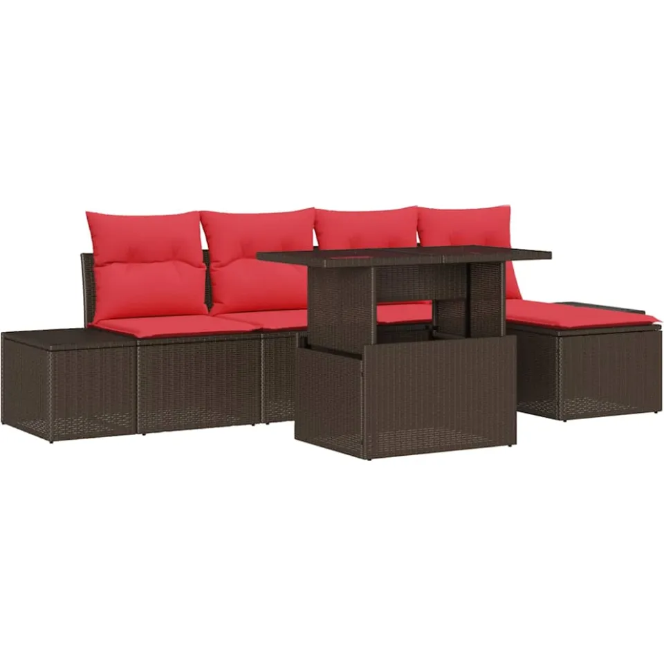 vidaXL Tuin Sofa Set 6 st Bruin en Rood poly rattan