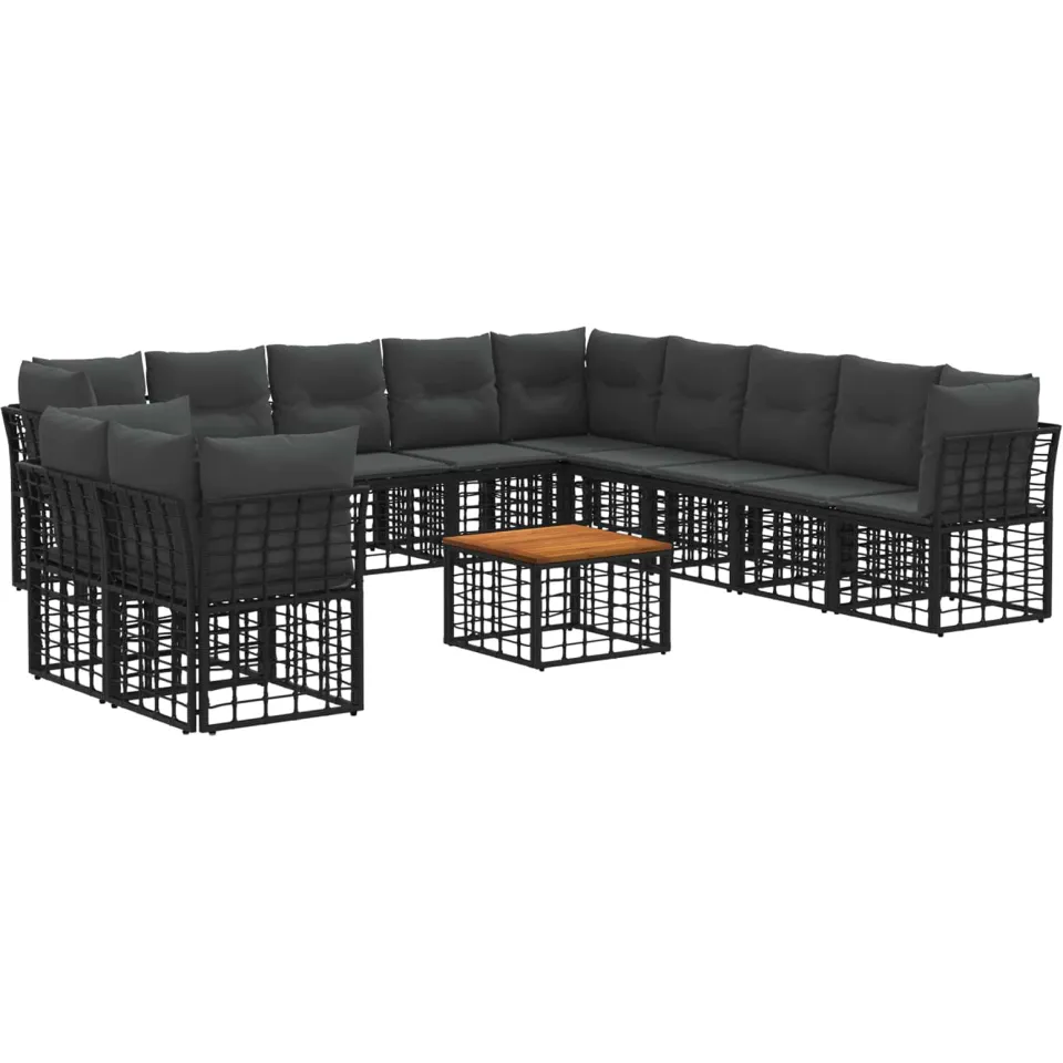 vidaXL Buiten bankenset 12 st Zwart en Donkergrijs Polyester