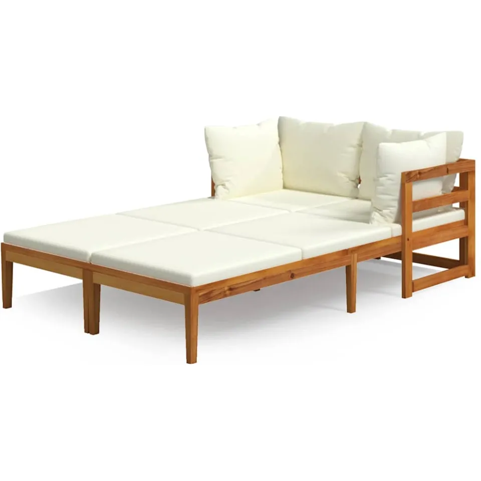 vidaXL Ligstoelen 2 st met crèmewitte kussens acaciahout, foto 3