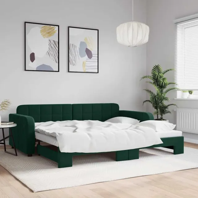 vidaXL Slaapbank met onderschuifbed 90x200 cm fluweel donkergroen groen