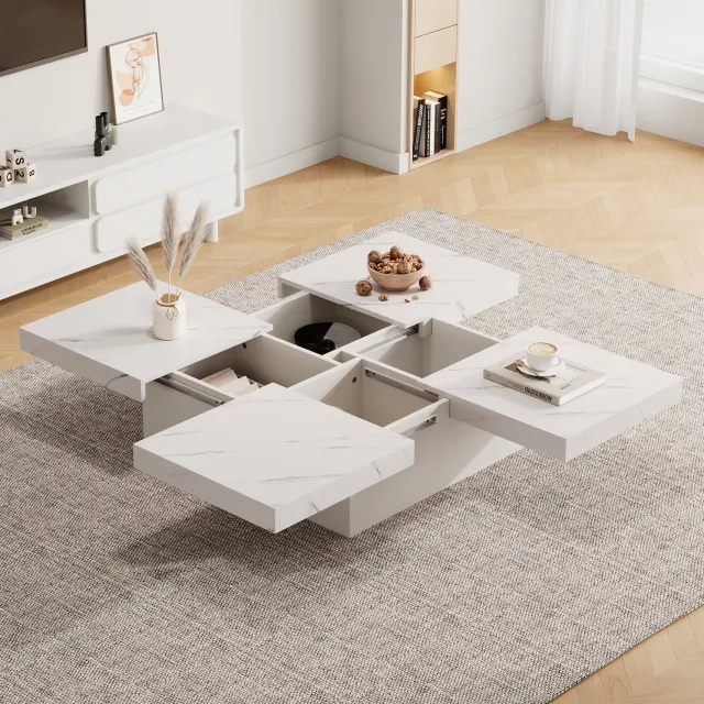 CHICFURN Salontafel - 4 lades - Schuifblad - Vierkant - Wit