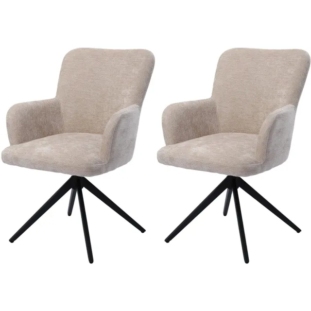 Homemiyn Eetkamerstoelen set van 2 - Draaibare eetkamerstoel 360° met armleuning - Beige stoffen eetkamerstoel , zachte bekleding en stabiele metalen basis voor keuken, woonkamer en eetkamer