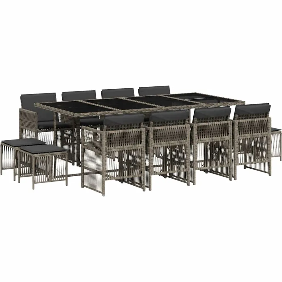 vidaXL 13-delige Tuinset met kussens poly rattan grijs