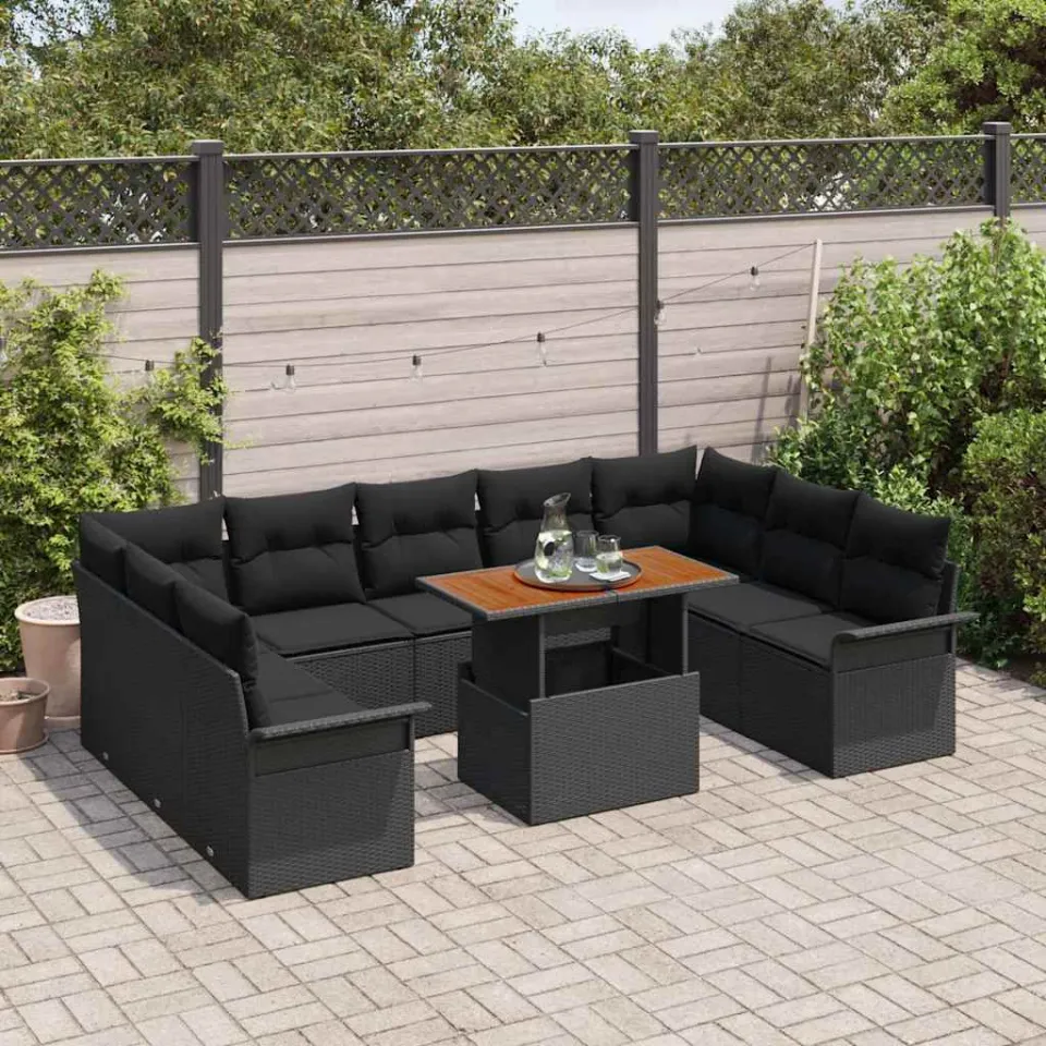 vidaXL Tuin Sofa Set 10 st Zwart Poly riet, foto 3