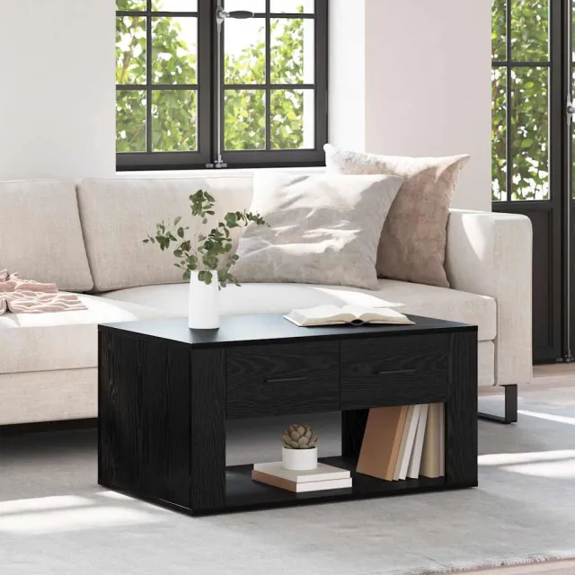 vidaXL Salontafel Zwart Eiken 80 x 50 x 40 cm Bewerkt hout, foto 2