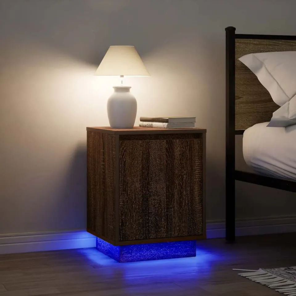 vidaXL Nachtkastje met LED-verlichting 38x34x50 cm bruin eiken, foto 4