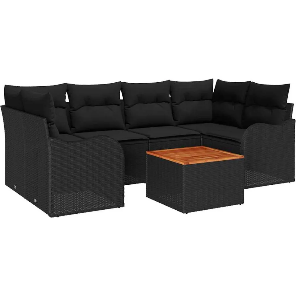 vidaXL Tuinbankenset 7 st Zwart poly rattan