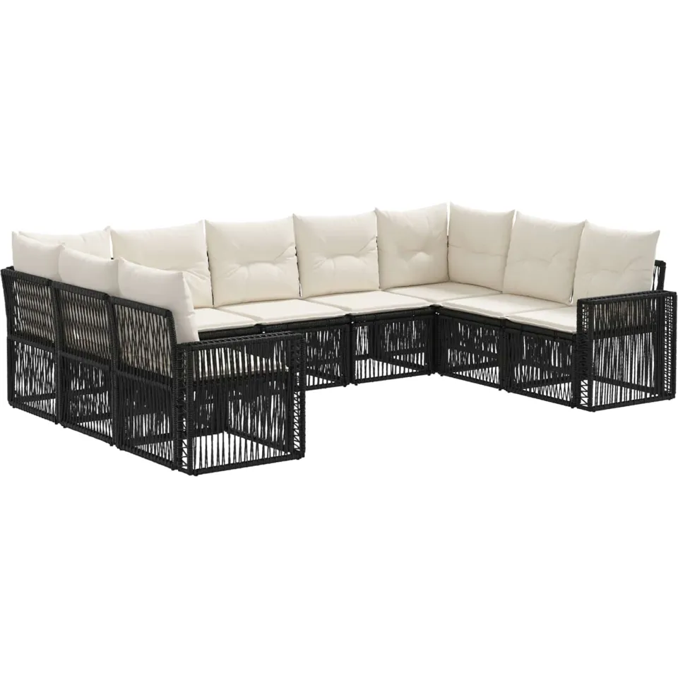 vidaXL Tuinbankenset 9 st 9-zits Zwart en Cream Wit poly rattan, foto 3