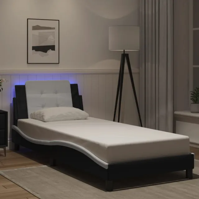 vidaXL Bedframe met LED zonder matras "Zadar" zwart en wit 80x200 cm