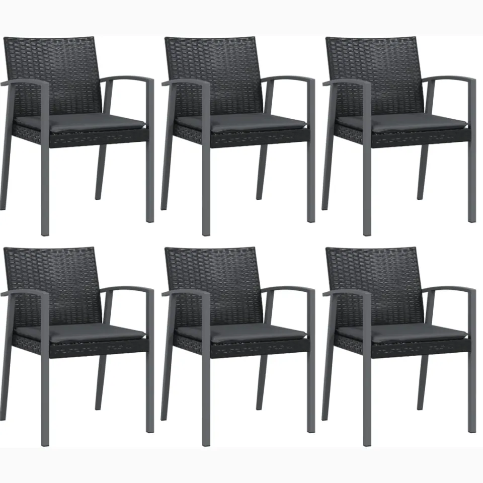 vidaXL 7-delige Tuinset met kussens poly rattan en staal Zwart