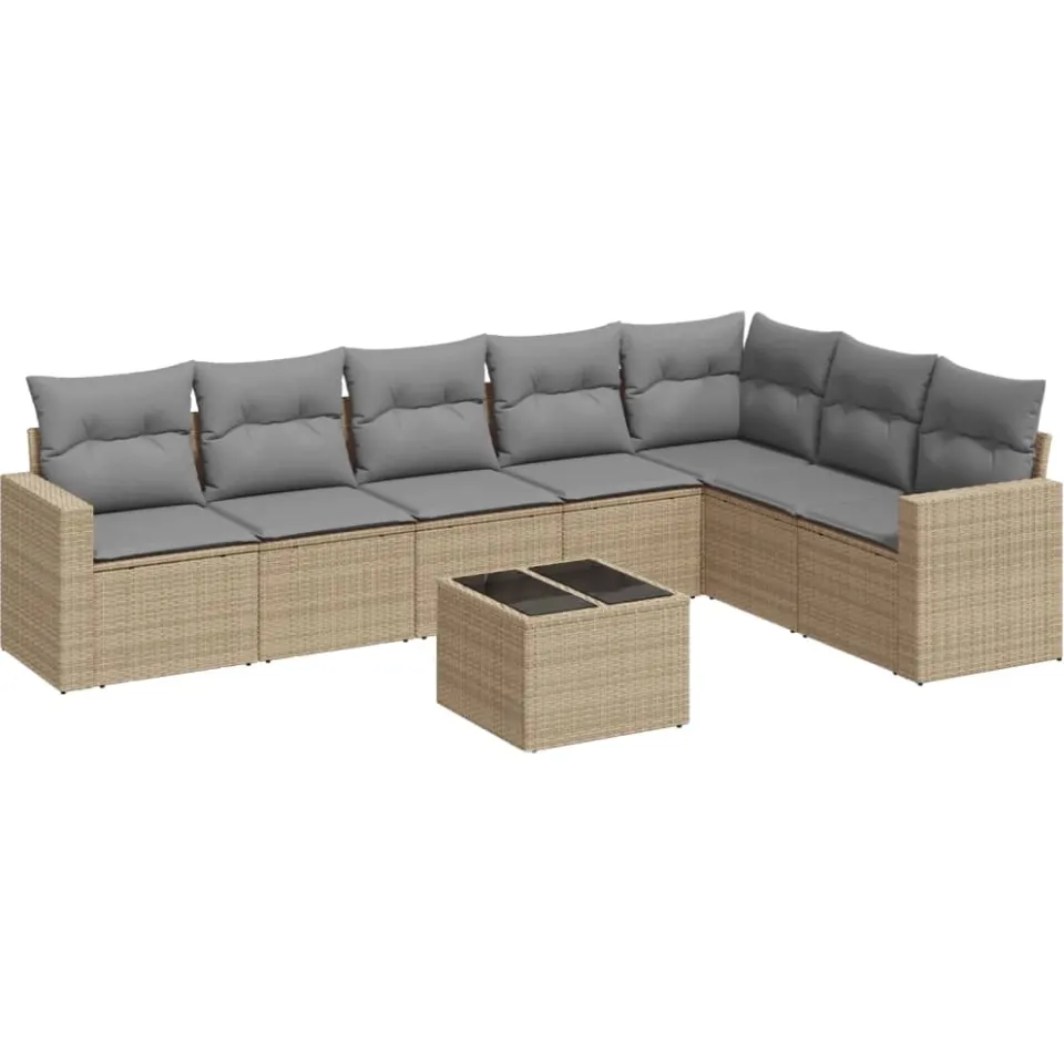 vidaXL 8-delige Loungeset met kussens poly rattan beige