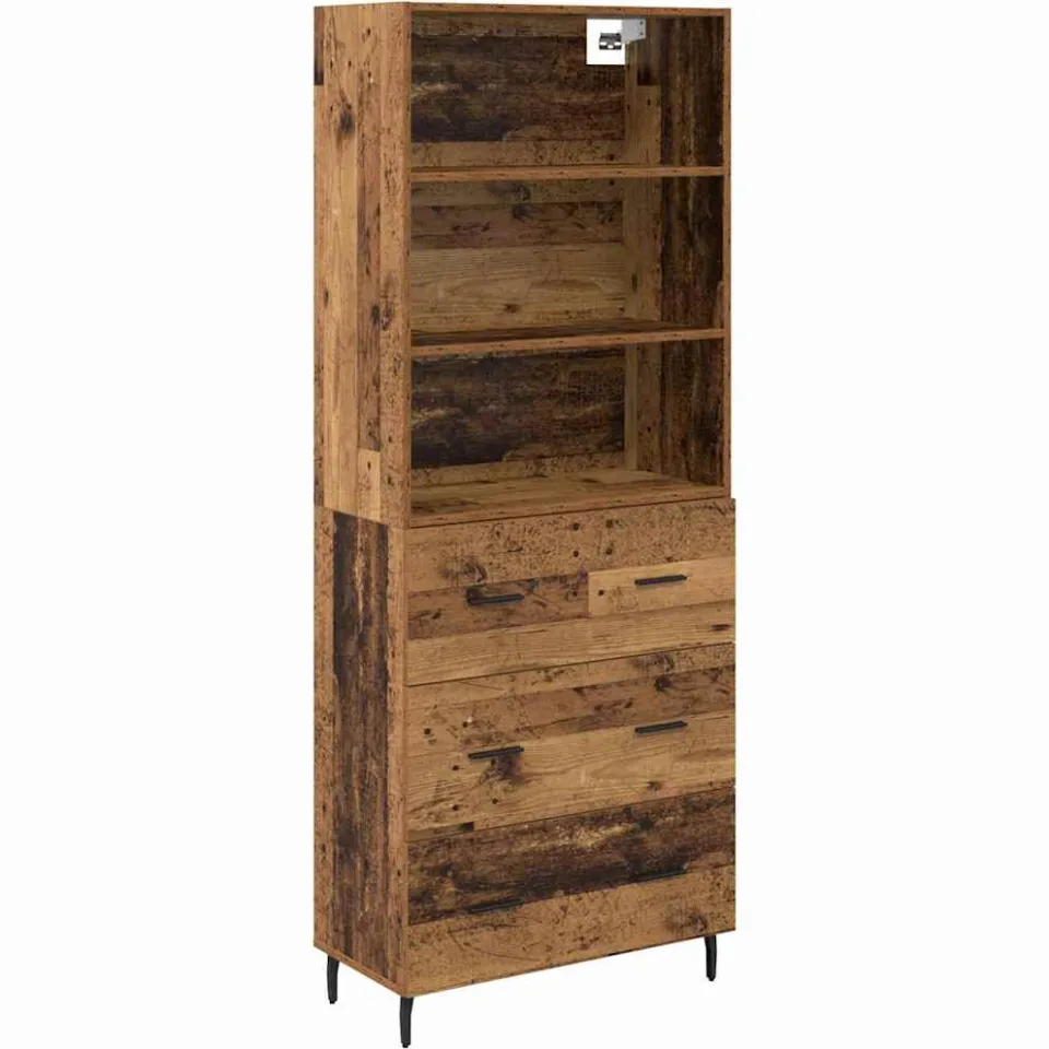 vidaXL Hoge kast 2 st Oud Hout 69,5 x 32,5 x 180 cm Bewerkt hout bruin, foto 3