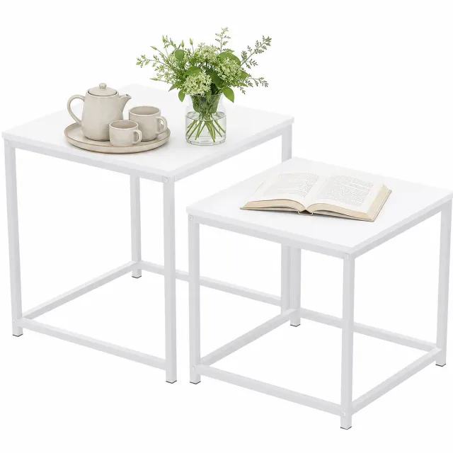 PIPIPOXER Salontafel -set van 2 - vierkant - Salontafel -industrieel - Woonkamer Bijzettafel -40 x 40 x 42 cm - Wit