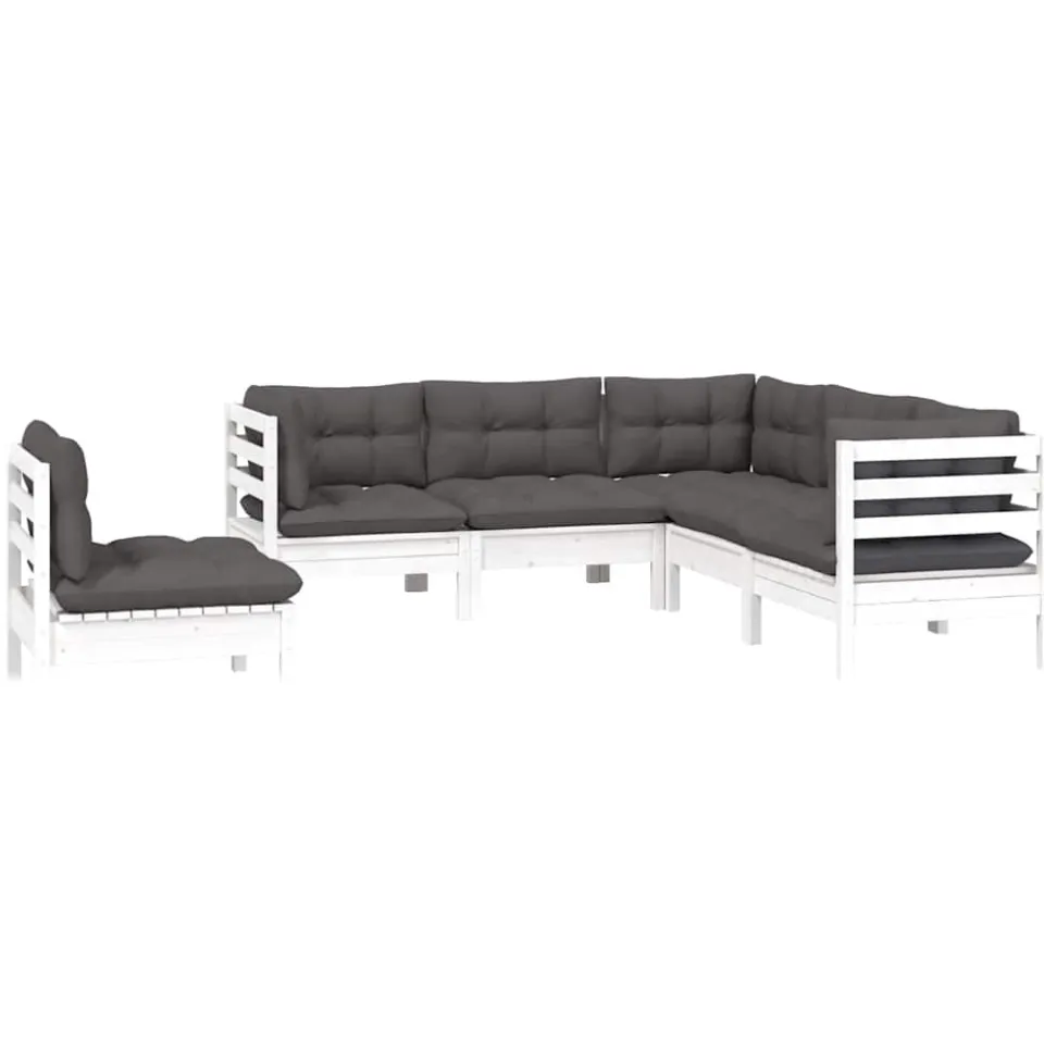 vidaXL 5-delige Loungeset met kussens grenenhout wit, foto 3