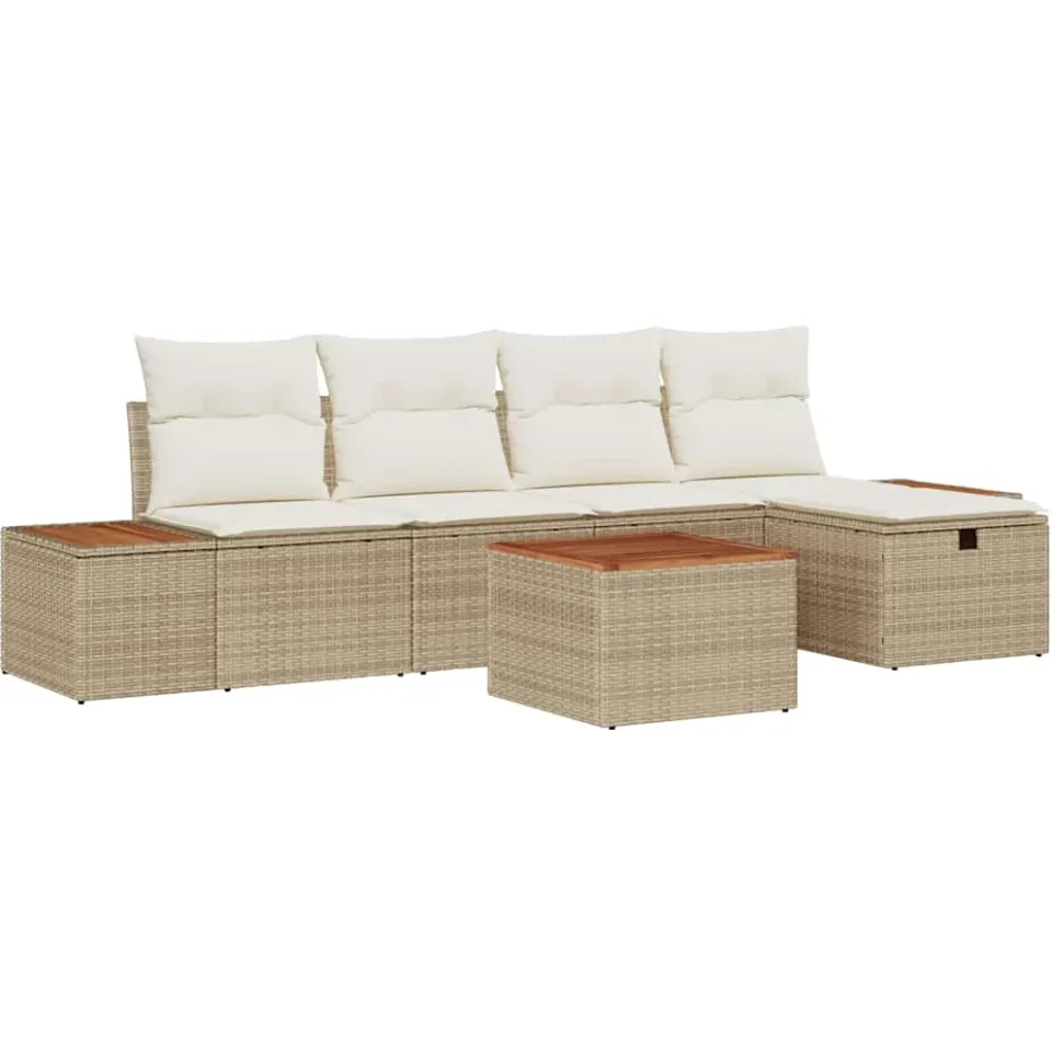 vidaXL Tuinbankenset 6 st Beige poly rattan, foto 4