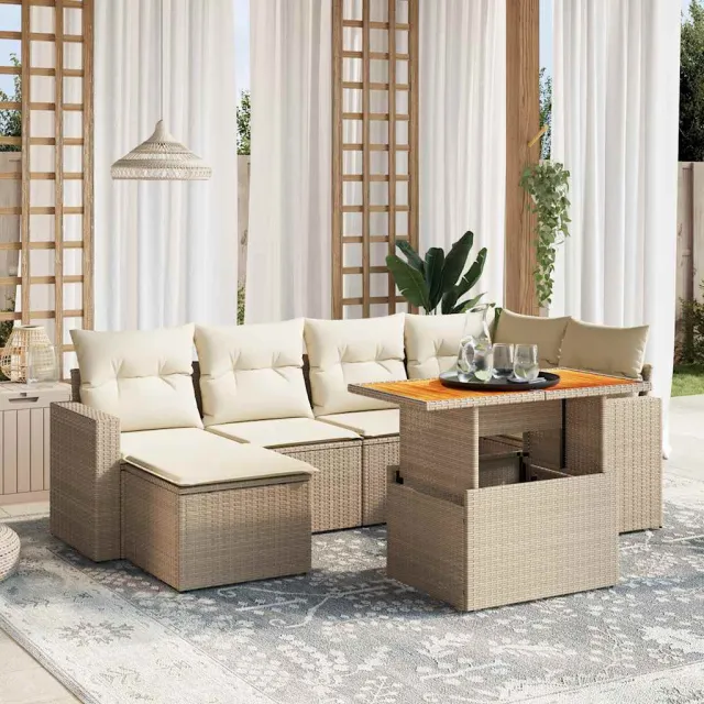 vidaXL 7-delige Loungeset met kussens poly rattan beige, foto 2