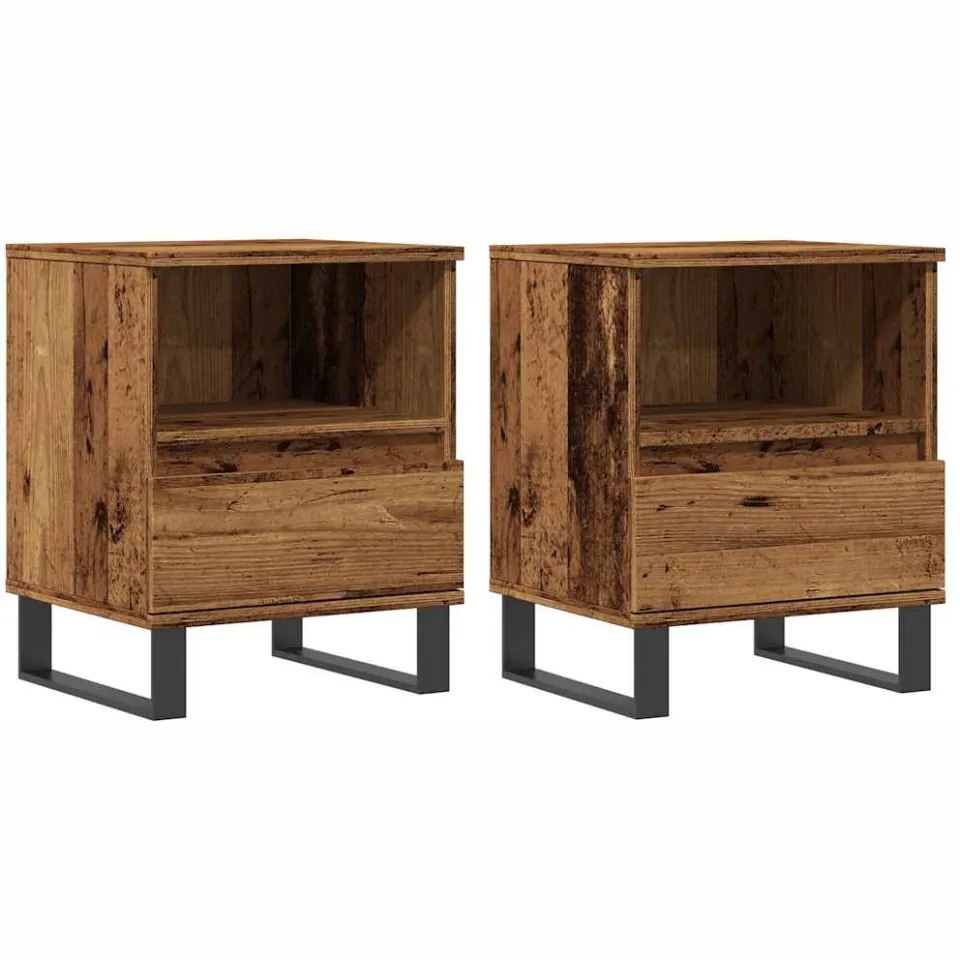 vidaXL Nachtkastjes 2 st 40x35x50 cm bewerkt hout oud houtkleurig bruin, foto 3