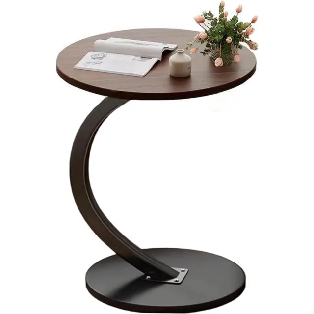 Ibenzoa Multifunctionele C-vormige Houten Bijzettafel voor Woonkamer en Bank met Rond Tafelblad Bruin