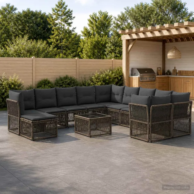 vidaXL Tuinbankenset 12 st Grijs poly rattan, foto 2