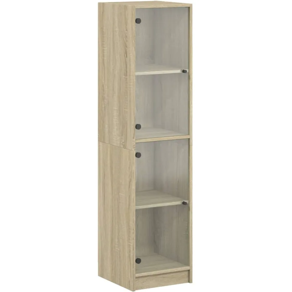 vidaXL Hoge kast met glazen deuren 35x37x142 cm sonoma eikenkleurig Bruin