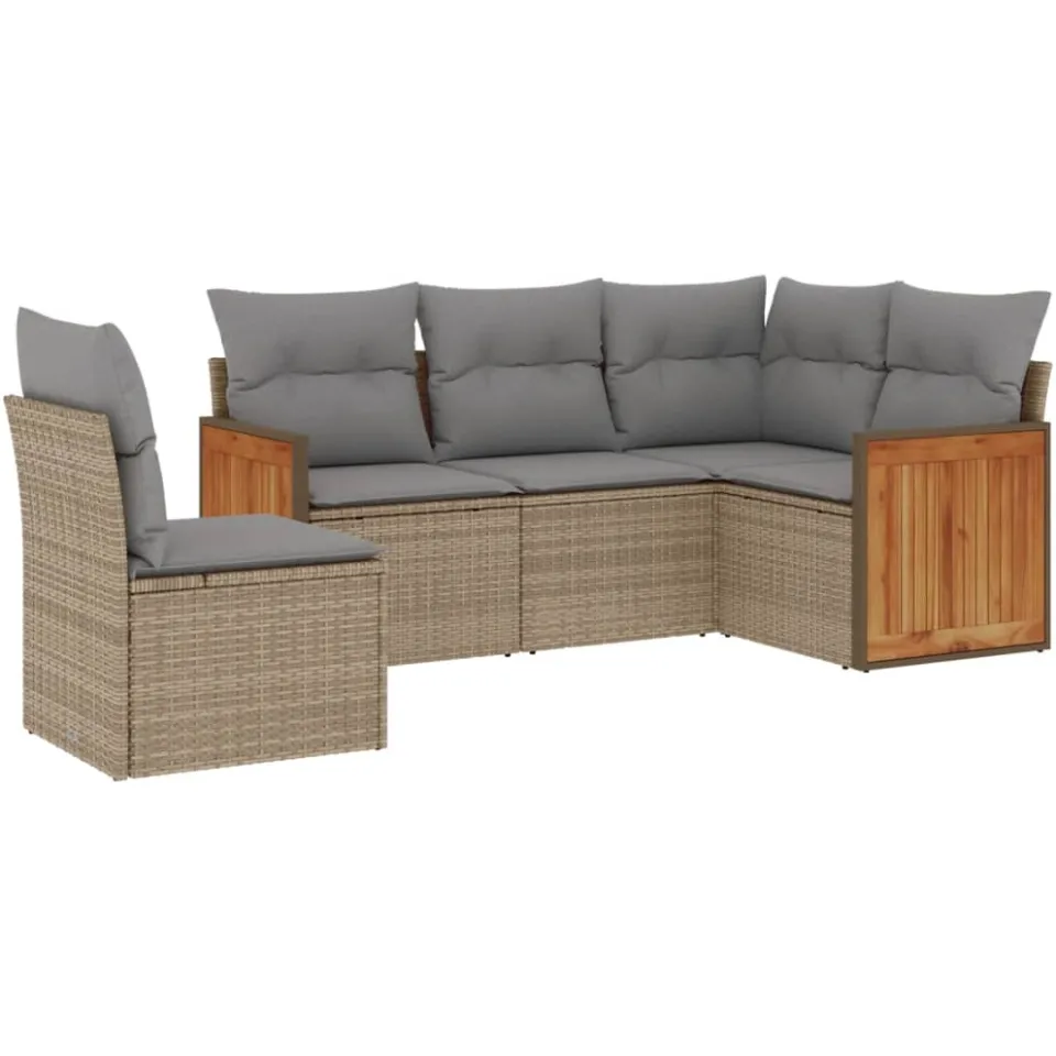 vidaXL 5-delige Loungeset met kussens poly rattan beige