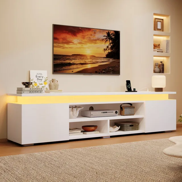 MODENUIT TV-meubel - RGB-ledverlichting met app, spraak- en timerbediening - Hout - 180 x 35 x 42 cm - Wit