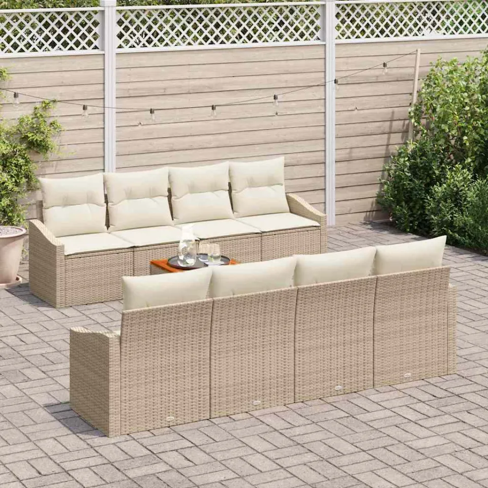 vidaXL Tuinbankenset 9 st Beige poly rattan, foto 3
