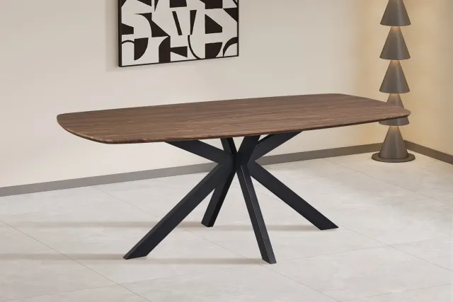 Rousseau Aziz Deens Ovale Eettafel – 200 x 100 cm – Donkere Eikenlook – Zwarte Metalen Matrixpoot bruin