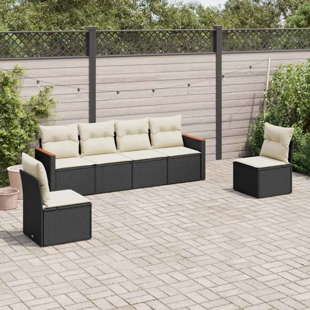 vidaXL 6-delige Loungeset met kussens poly rattan zwart, foto 2