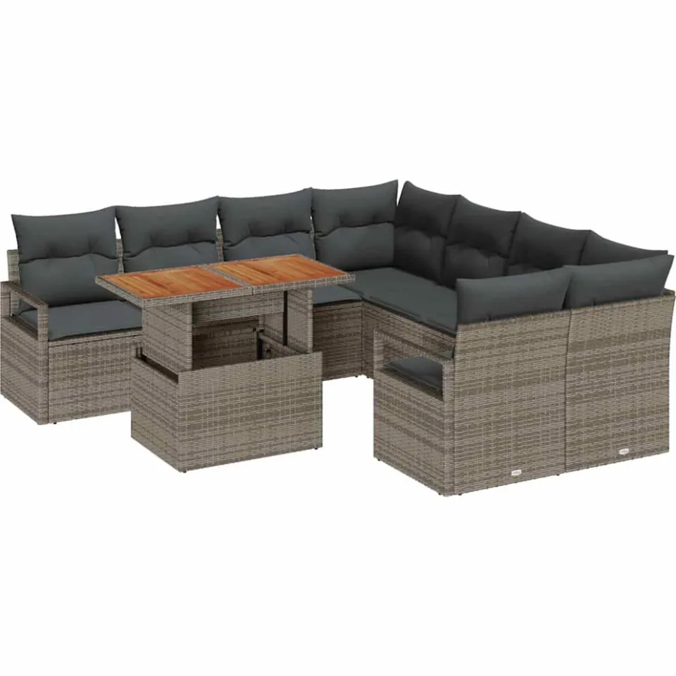 vidaXL Tuin Sofa Set 9 st Grijs Poly riet