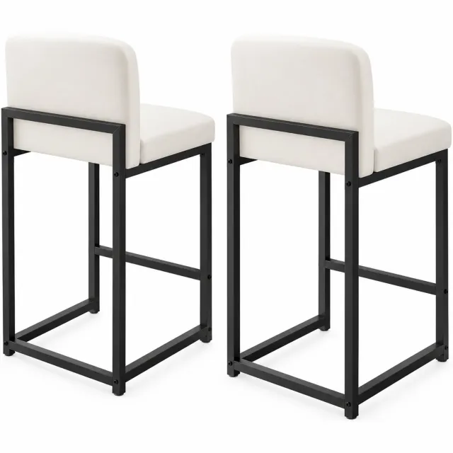Vurnomi Barkruk - Barkrukken set van 2 - Barstoelen met rugleuning - Hoge stoelen met rugleuning - Zithoogte 63 cm - Kunstleer - Wit