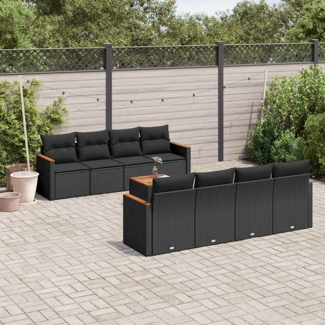 vidaXL 9-delige Loungeset met kussens poly rattan zwart, foto 2