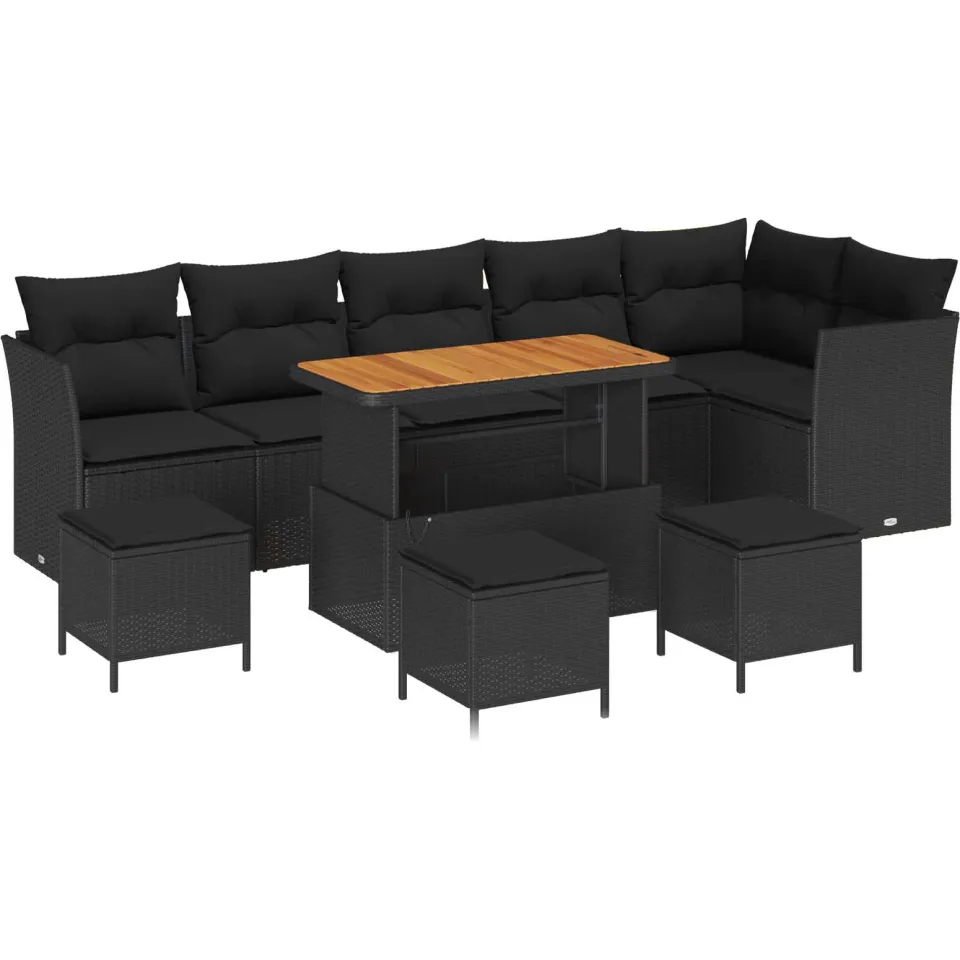 vidaXL Tuinbankenset 10 st Zwart poly rattan
