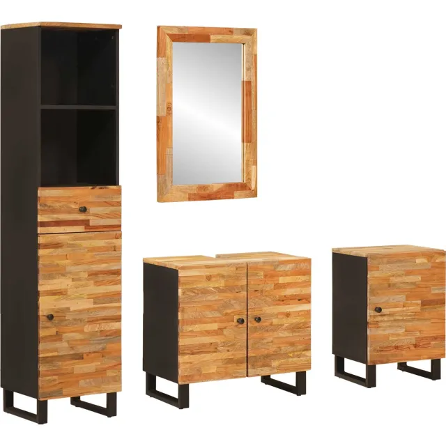 vidaXL Badkamer Sets met lade met plank Naturel Massief Mango Hout Bruin