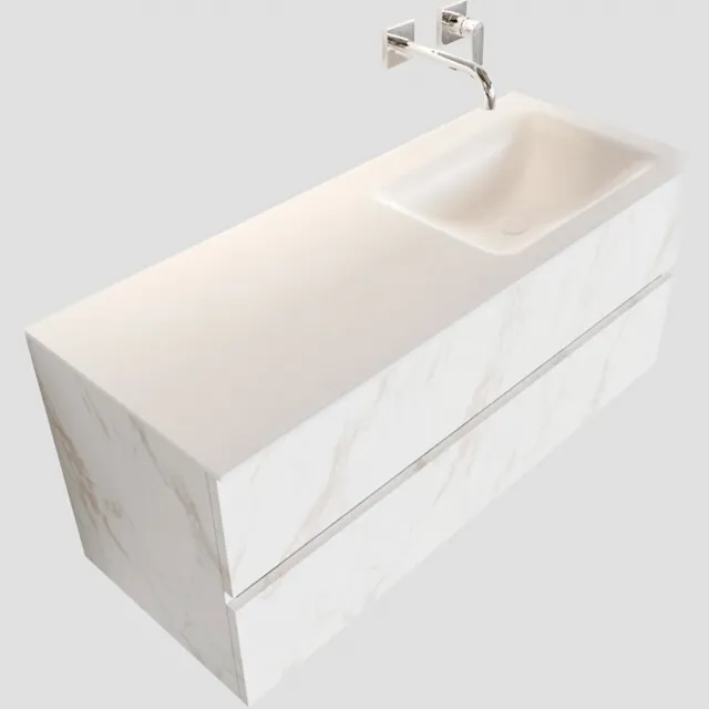 Boss & Wessing Badkamermeubel BWS Valencia Carrara Mat 120 cm Solid Surface Wastafel Rechts (0 kraangaten, 2 lades)