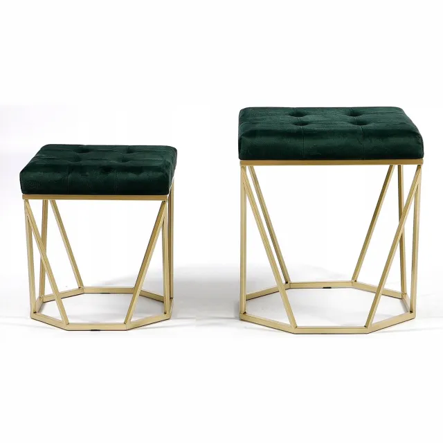 Messa Home 2x Oktana Puf Siedzisko Welur Zielony Złoty Metal Glamour Groen