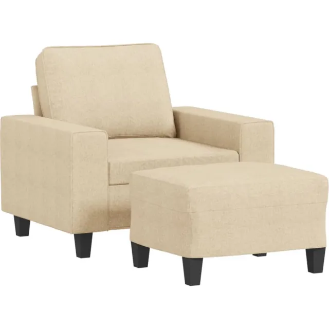 vidaXL Fauteuil - met - voetenbank - 60 - cm - stof - crèmekleurig