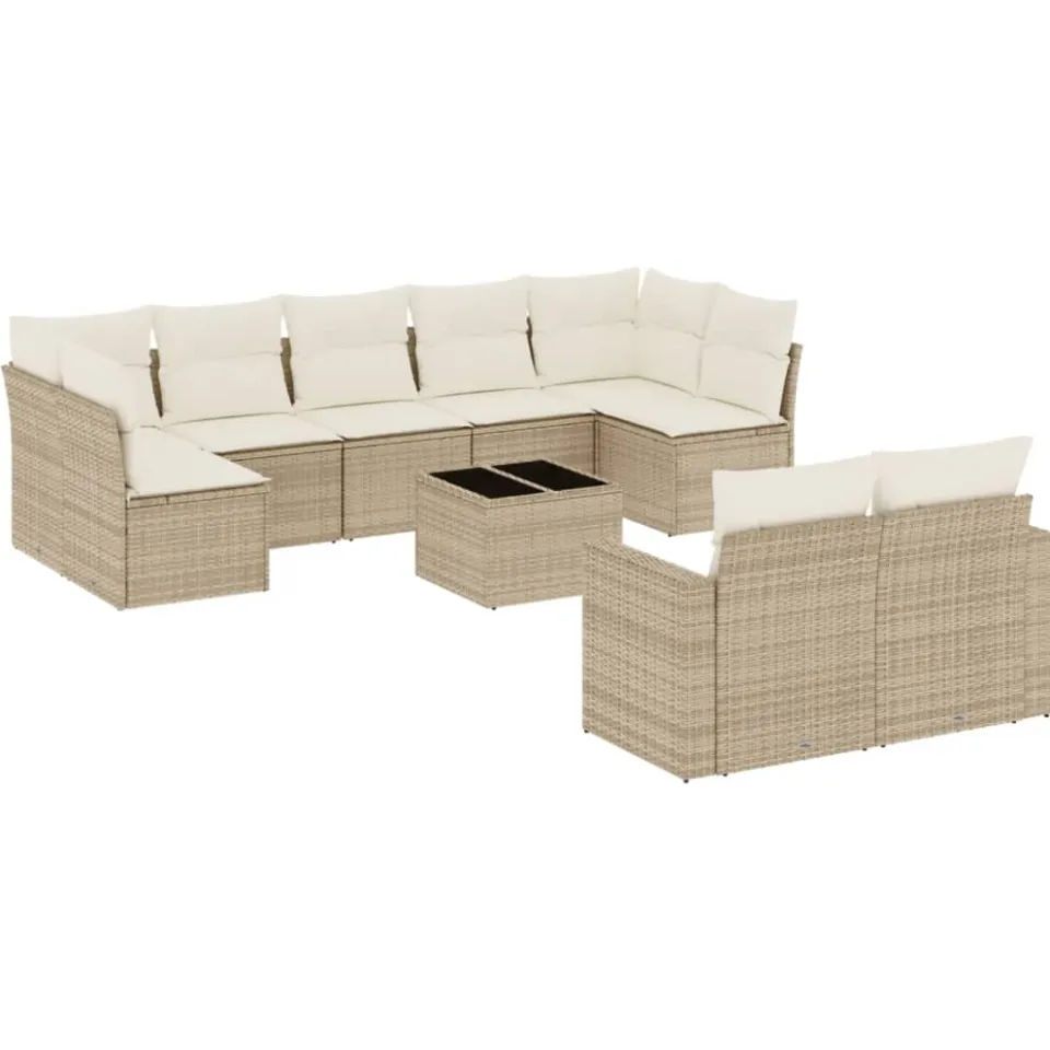 vidaXL 10-delige Loungeset met kussens poly rattan beige, foto 3