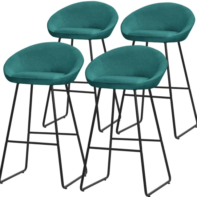 ml-design barkrukken set van 4 benzine stoffen bekleding 75 cm comfortabele gestoffeerde barkrukken met metalen frame ergonomische keukenstoelen met rugleuning en voetsteun hoge bistrokrukken stabiele scandinavische hoge stoelen voor keuken en bar Petrol
