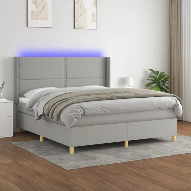 vidaXL Boxspring met matras en LED stof lichtgrijs 180x200 cm grijs