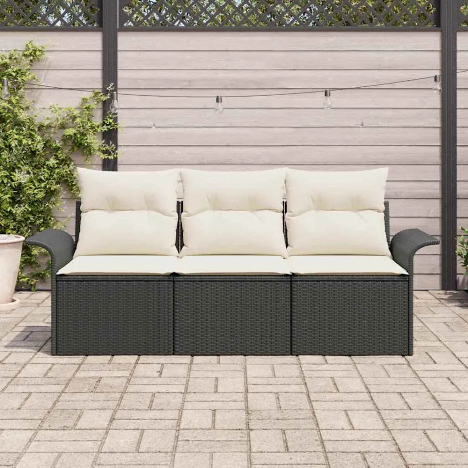 vidaXL Tuin Sofa Set 3 st Zwart Poly riet, foto 3