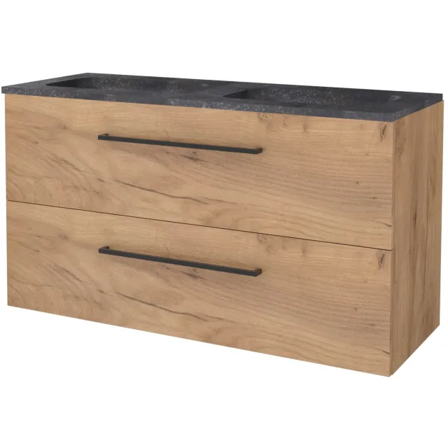 Boss & Wessing Badmeubelset BWS Salt 120x46cm Met Grepen 2 Lades Met Wastafel Hardsteen Whisky Oak Bruin