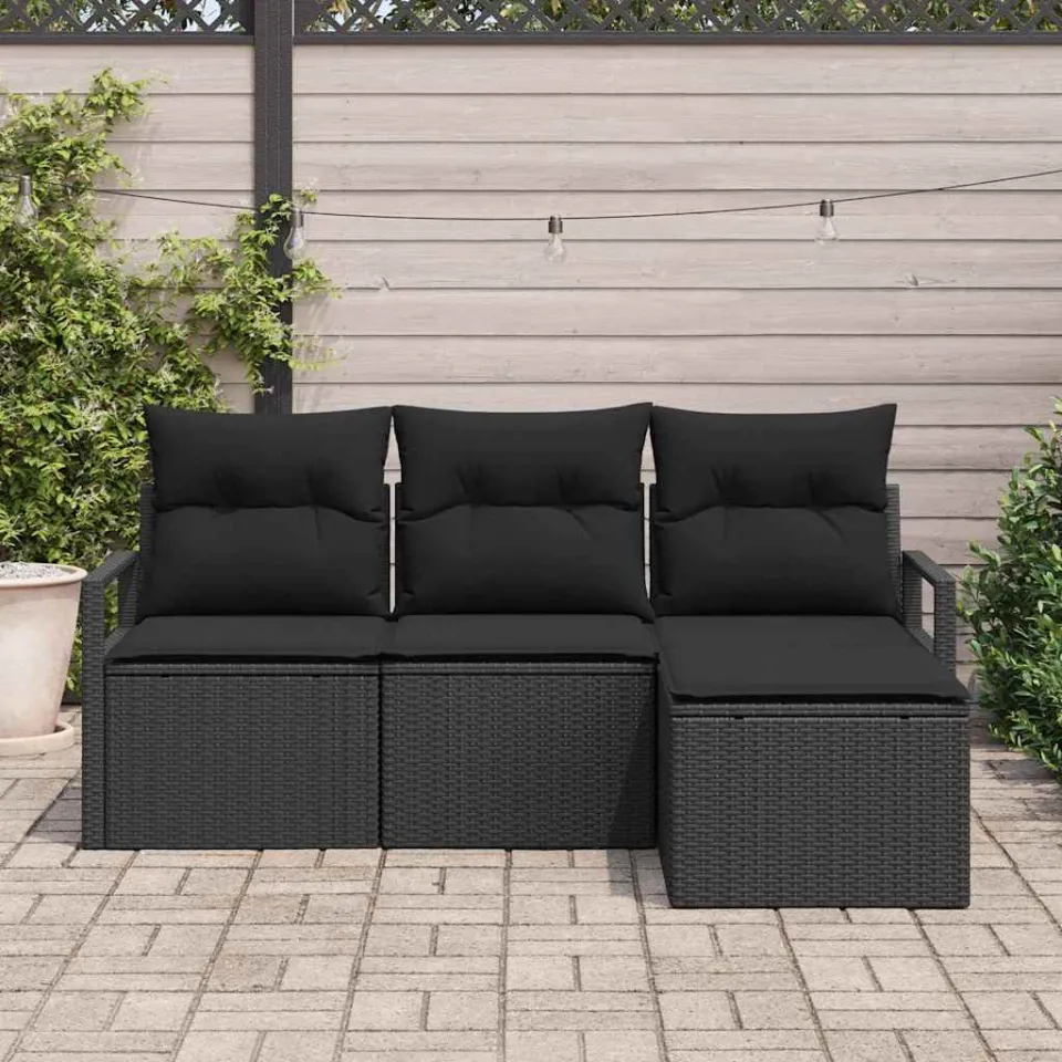 vidaXL Bankstel 4 st Zwart poly rattan, foto 3