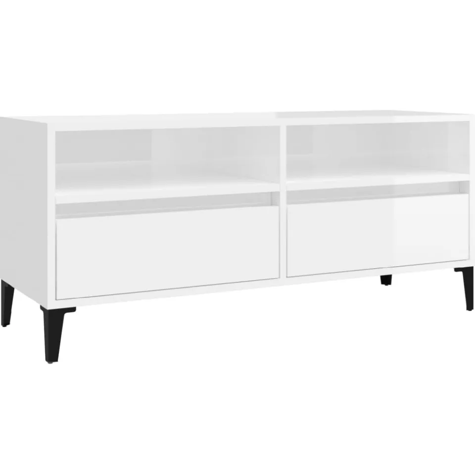 vidaXL Tv-meubel 100x34,5x44,5 cm bewerkt hout hoogglans wit