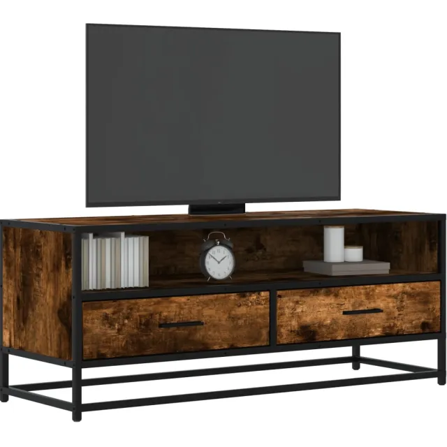 vidaXL Tv-meubel 100x34,5x40 cm bewerkt hout metaal gerookt eikenkleur Bruin