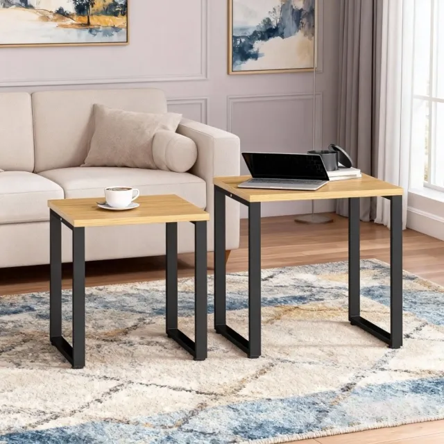 STILVORA Salontafel Set Van 2 - Modern Design Met Metaalframe En Houtlook - Voor Woonkamer En Slaapkamer - Natuurlijk Hout - 60x50x60 Cm Natural Wood