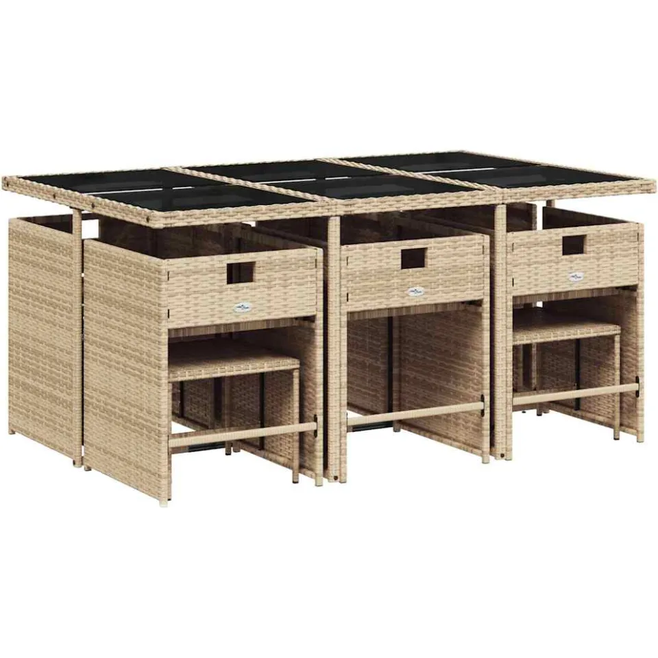 vidaXL 11-delige Tuinset met kussens poly rattan beige
