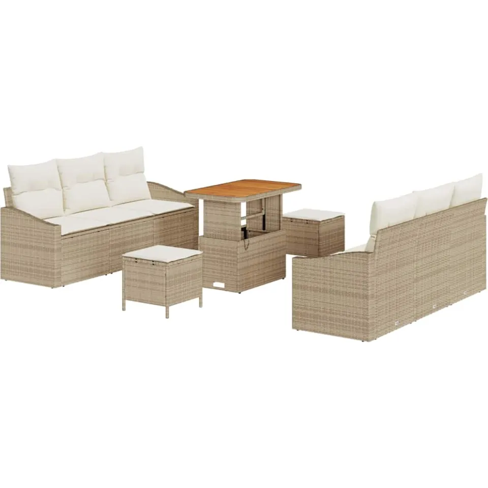 vidaXL Tuinbankenset 9 st Beige poly rattan, foto 4