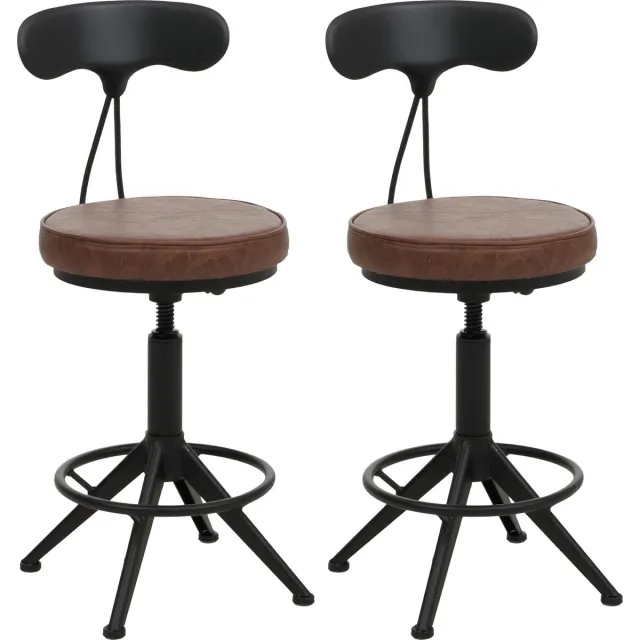 MCW Set van 2 barkrukken MCW-O84, barkruk draaibare kruk Industrial in hoogte verstelbaar, kunstleer metaal ~ bruin