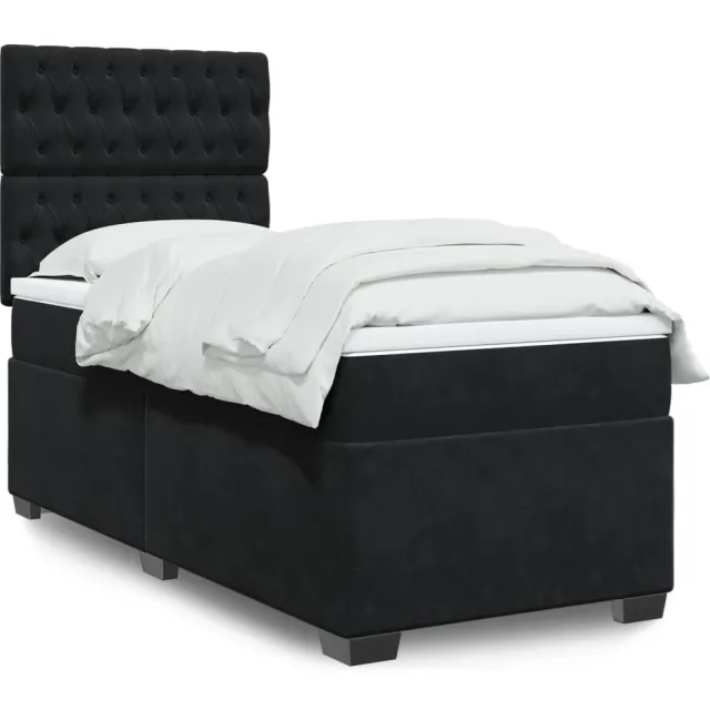 vidaXL Boxspring met matras fluweel zwart 90x200 cm